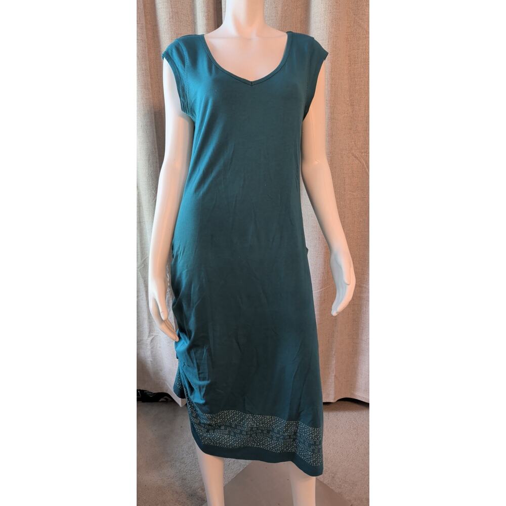 Toad&Co Muse Maxi Dress Green Large Ruched Side Turkish Cotton Cap Slv V Neck